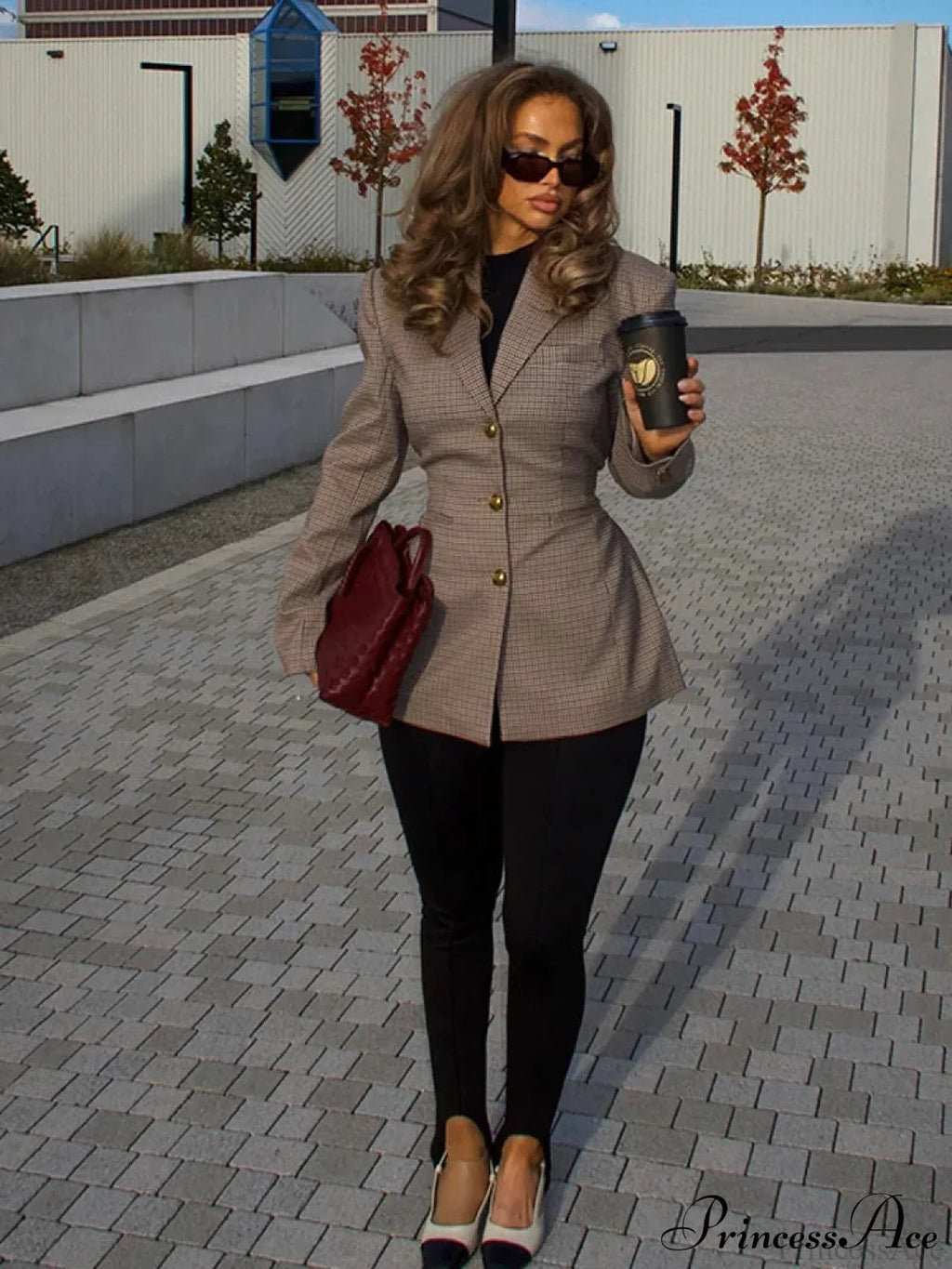 Beige Plaid Suit Coat