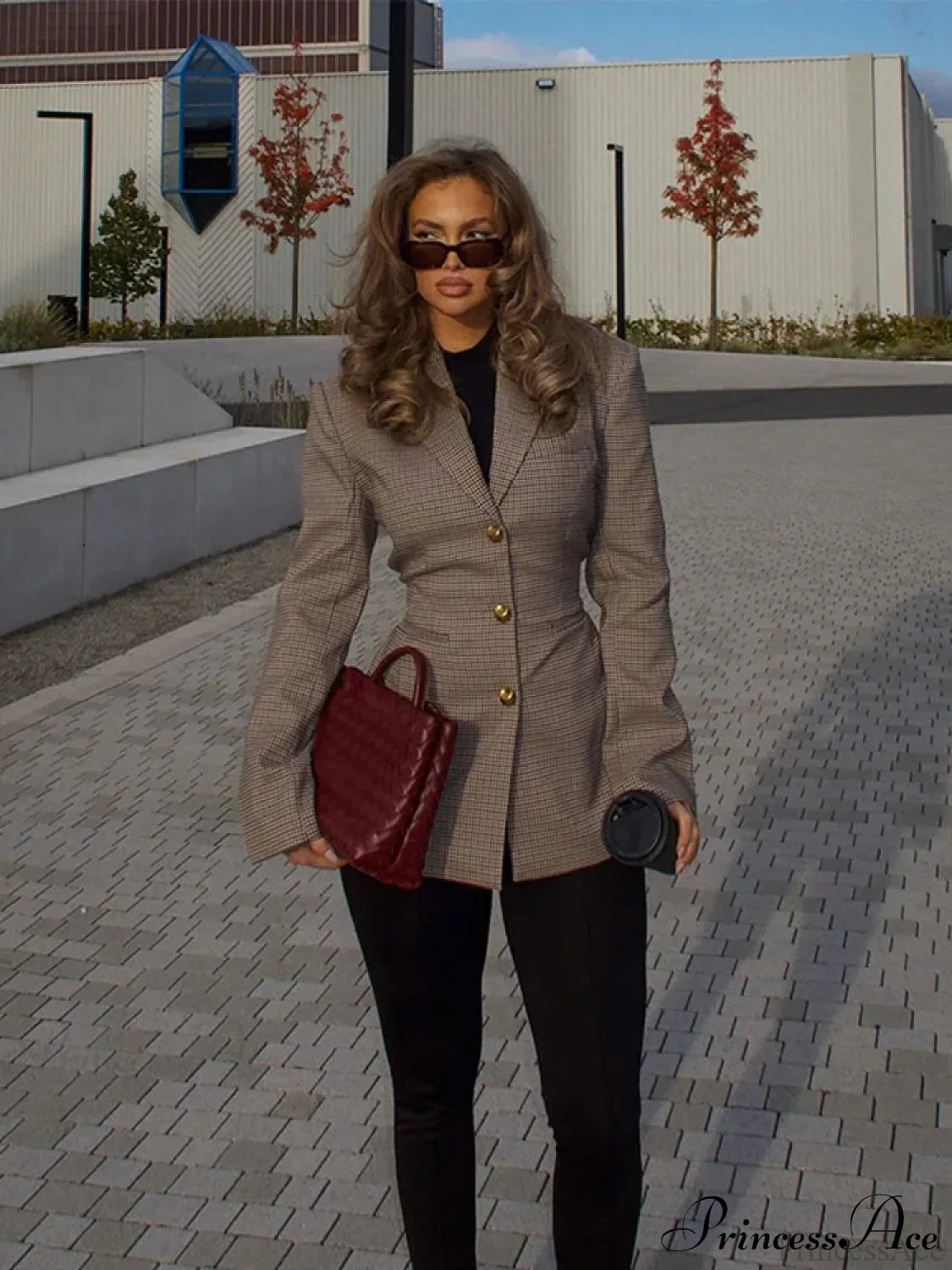 Plaid Slim Lapel Coat