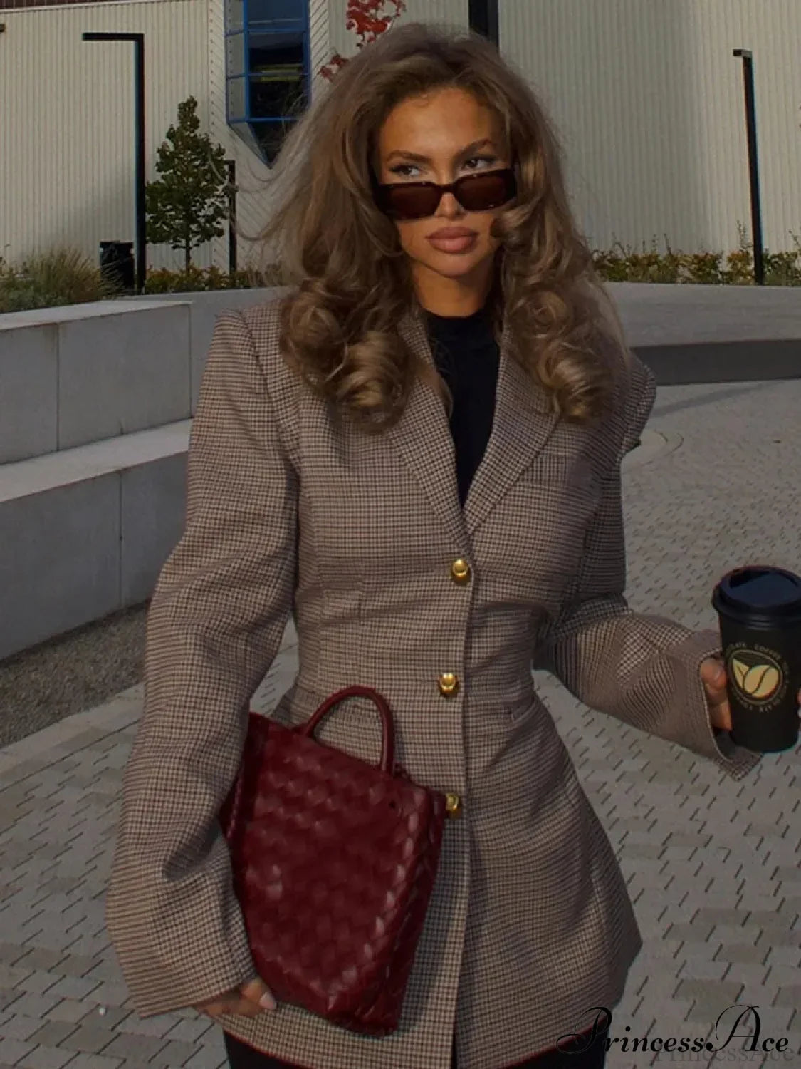 Beige Plaid Suit Coat