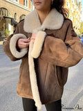 Beige Single Button Leather Coat