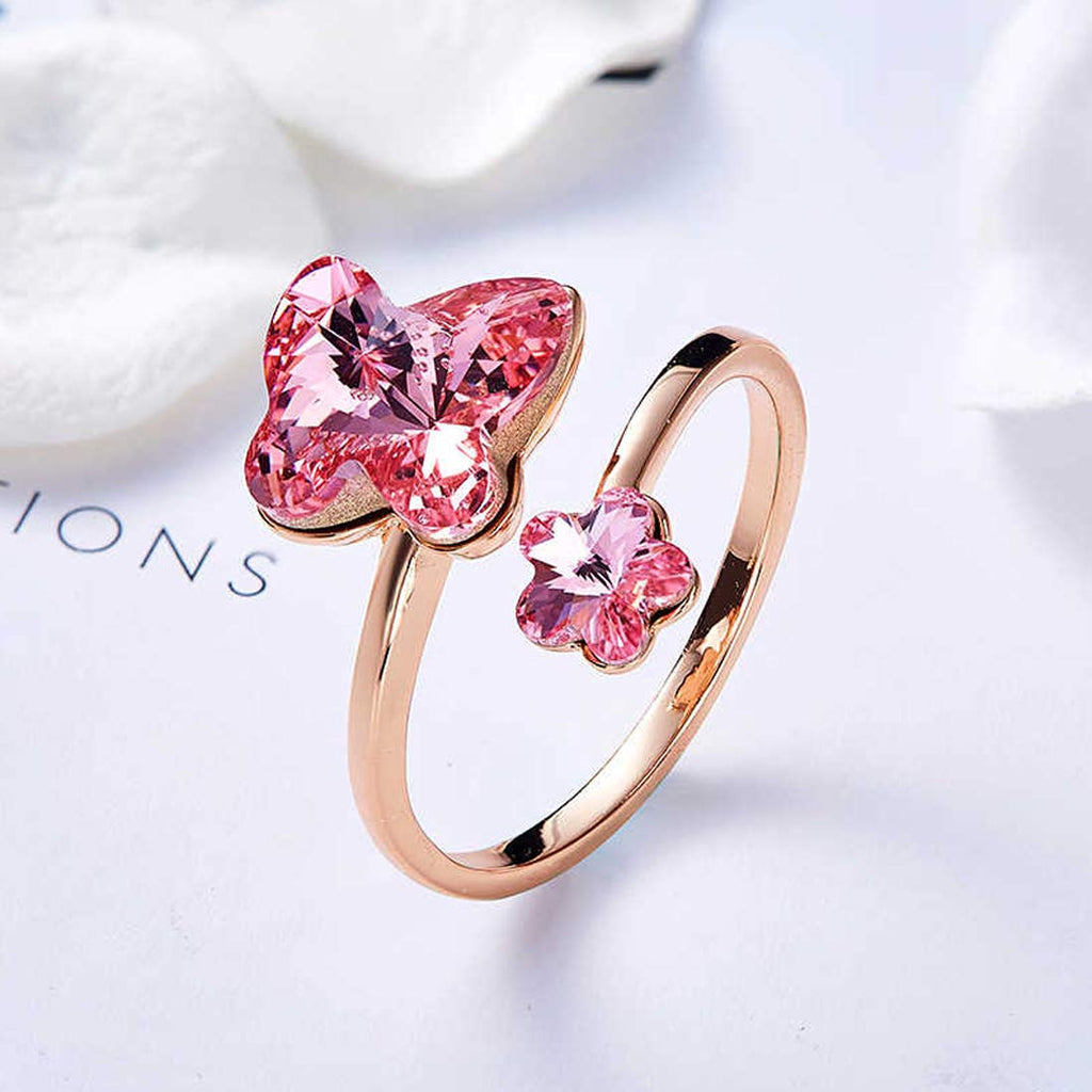 Rose Gold Butterfly Floral Adjustable Ring