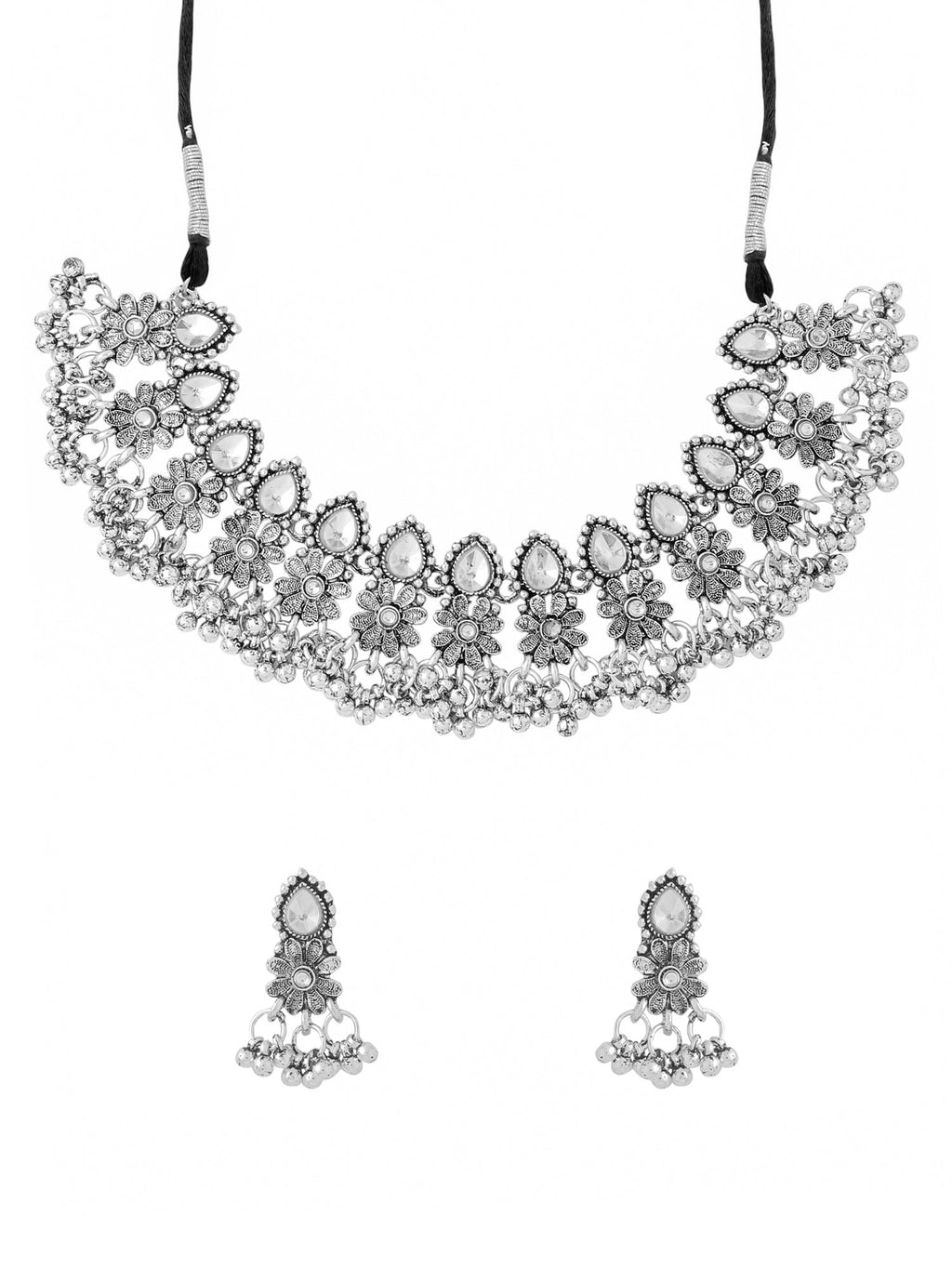 Oxidised Silver Drawstring Choker Necklace