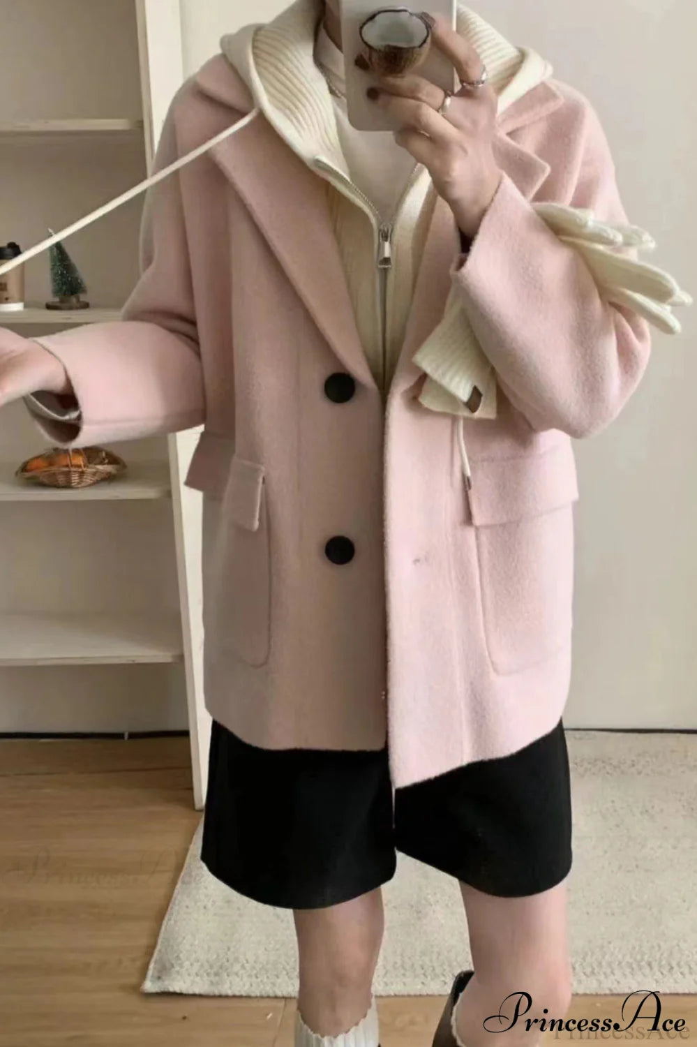 Layered Wool Blend Loose Slim Knit Cardigan Coat