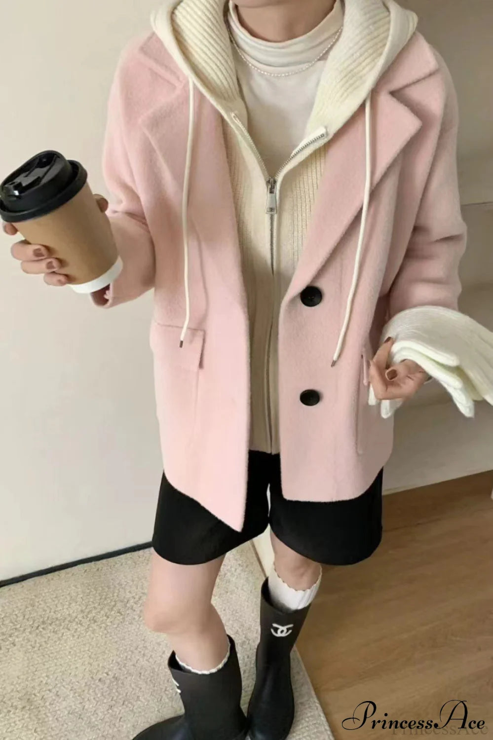 Layered Wool Blend Loose Slim Knit Cardigan Coat