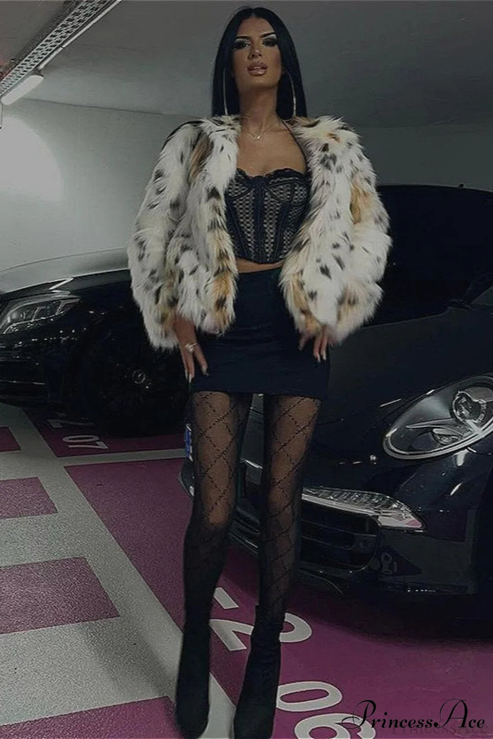 Leopard Print Faux Fur Long Sleeve Warm Coat