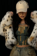 Leopard Print Faux Fur Long Sleeve Warm Coat
