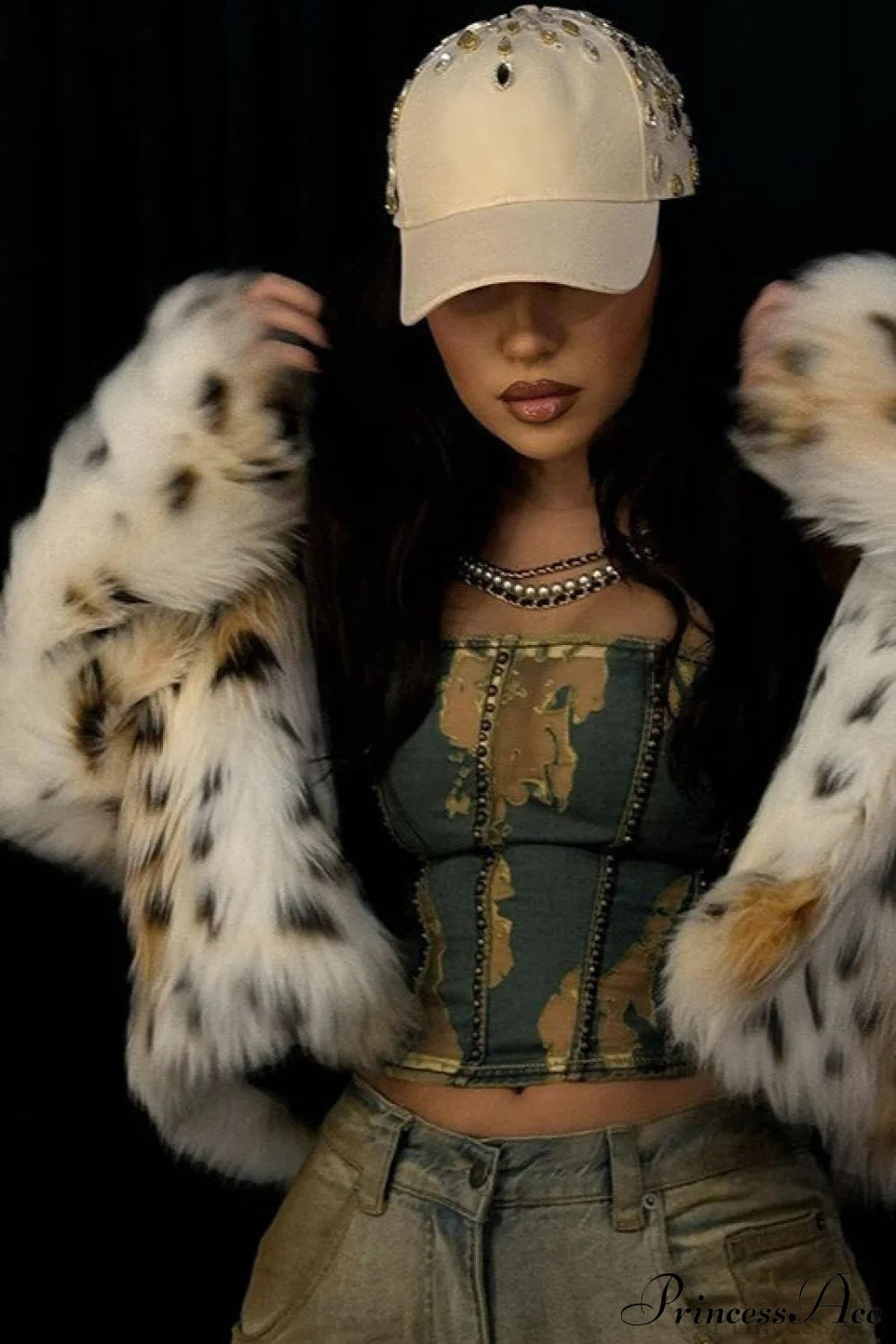 Leopard Print Faux Fur Long Sleeve Warm Coat