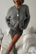 Crew-Neck Soft Heart-Button Knit Cardigan