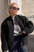 Loose Stand Collar Textured Wool Casual Coat