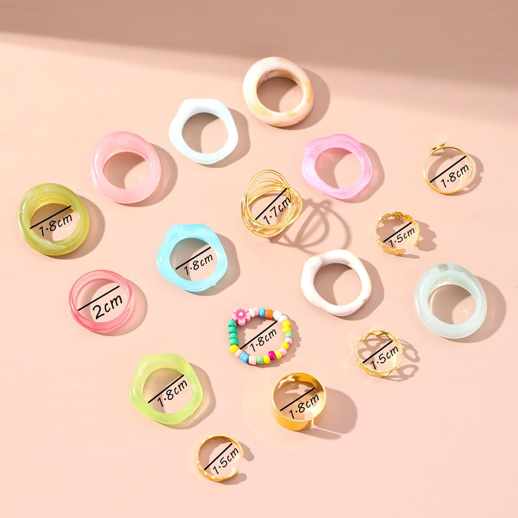 Multicolor Aesthetic Twelve Piece Stack Ring