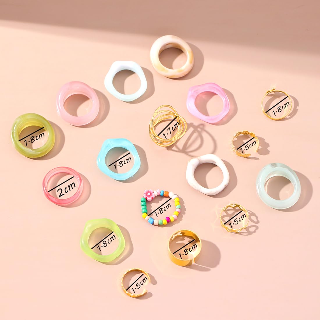 Multicolor Aesthetic Twelve Piece Stack Ring