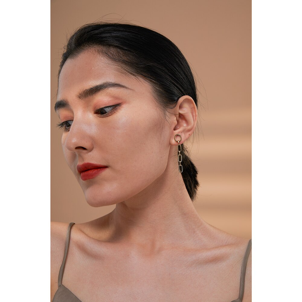 Geometric Chain Link Silver Earring