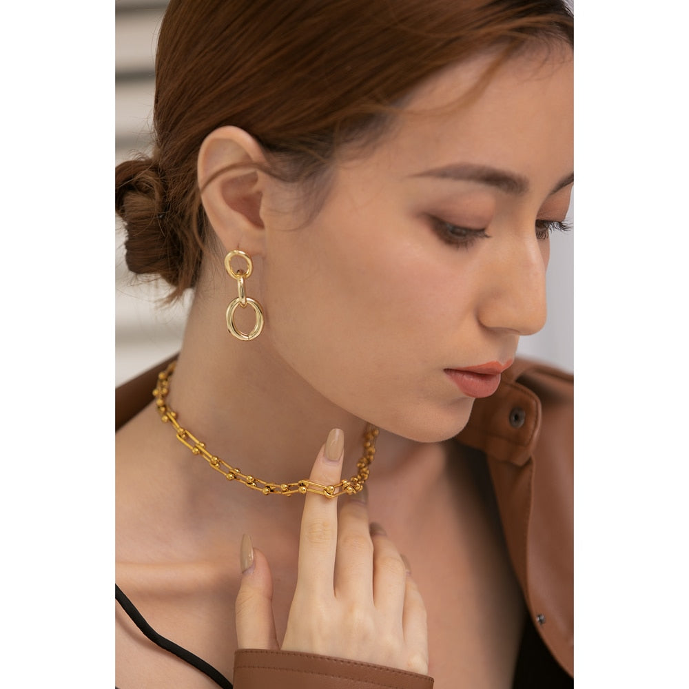 U Link Chain Silver Earring