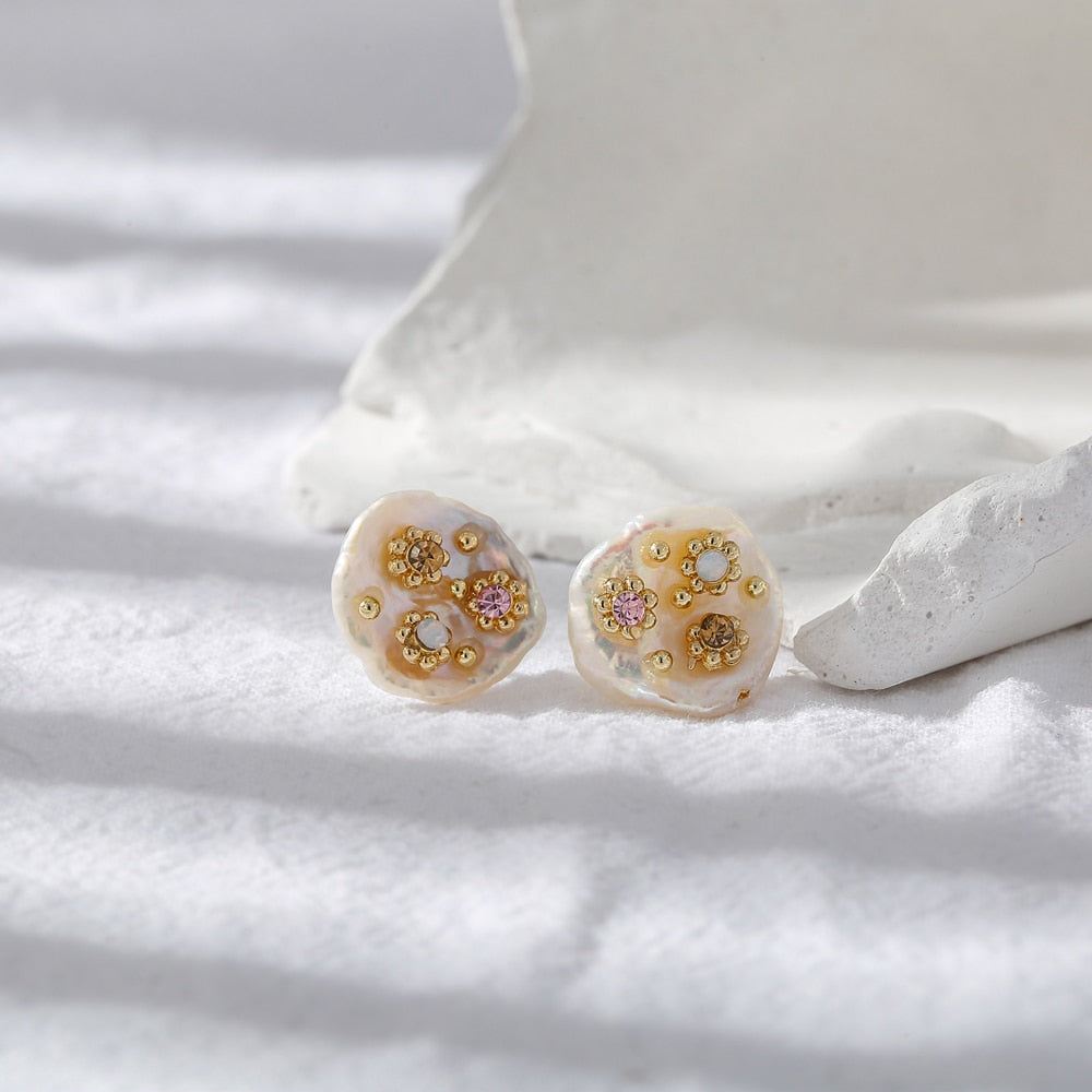 Vintage Mirror Pearl Stud Earring