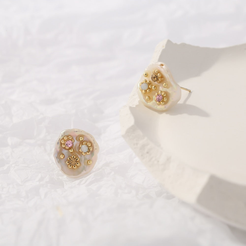 Vintage Mirror Pearl Stud Earring