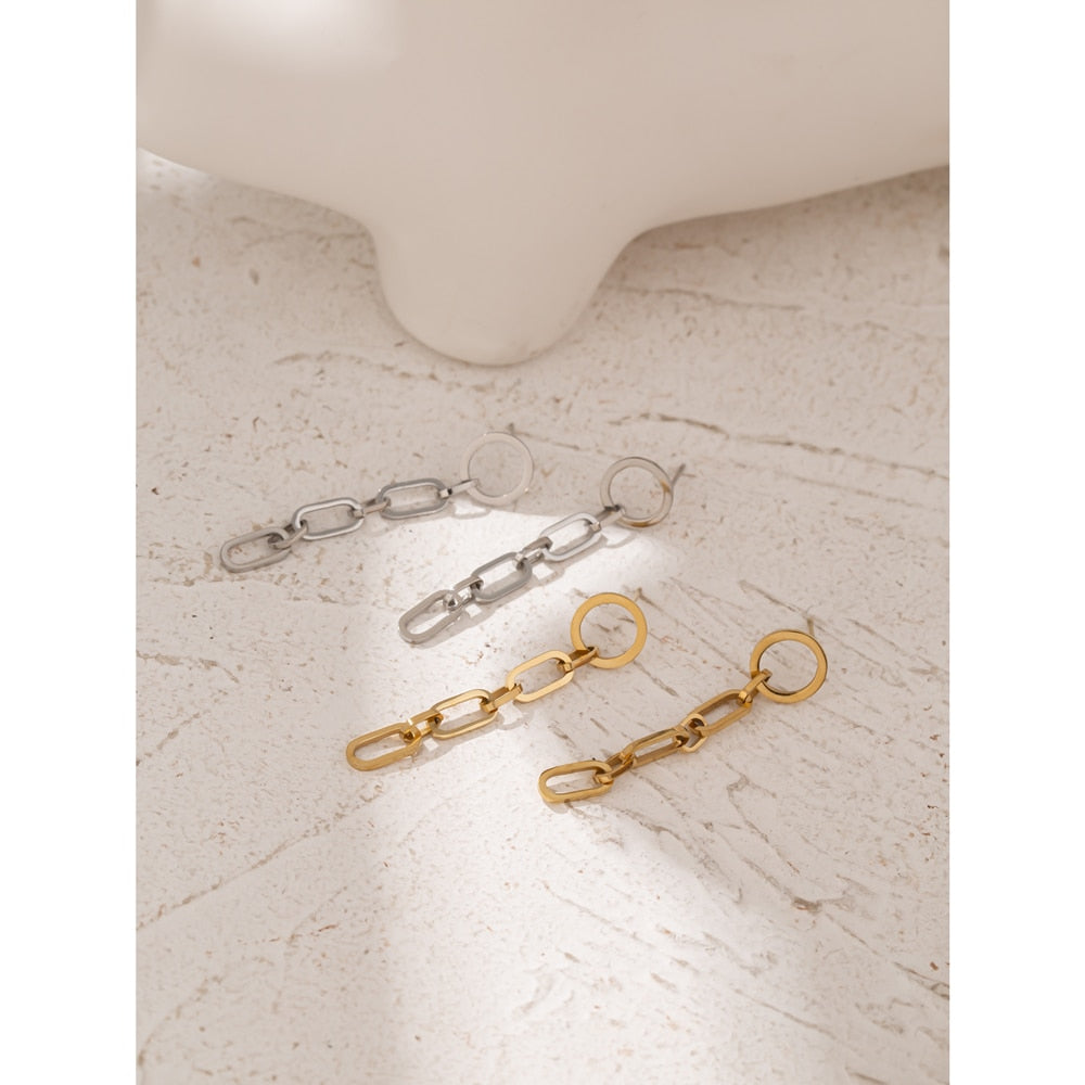 Geometric Chain Link Silver Earring