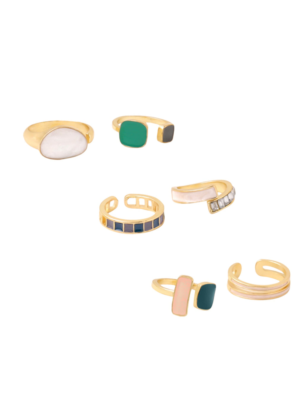 Multicolor Six Piece Stackable Adjustable Ring