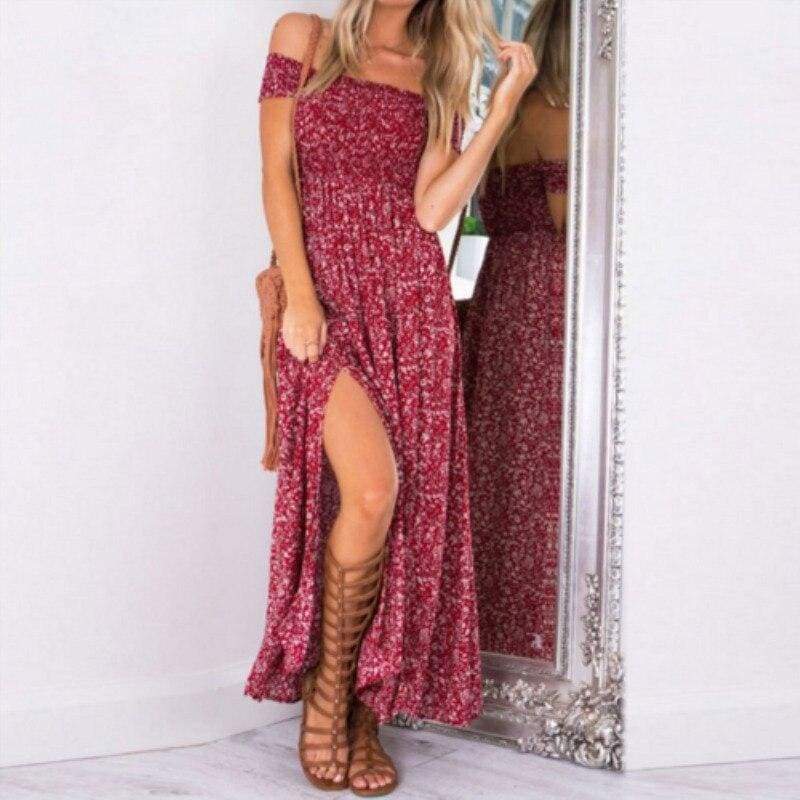 Boho Off Shoulder Floral Casual Maxi Dress