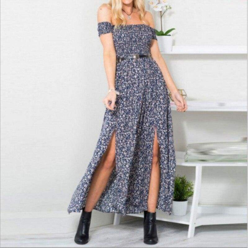 Boho Off Shoulder Floral Casual Maxi Dress