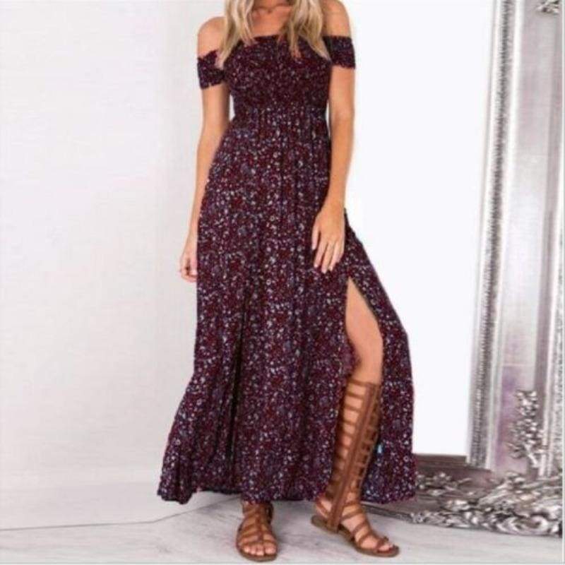 Boho Off Shoulder Floral Casual Maxi Dress