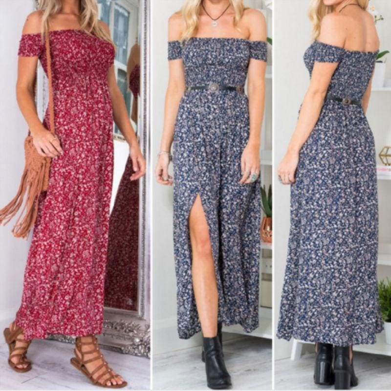 Boho Off Shoulder Floral Casual Maxi Dress