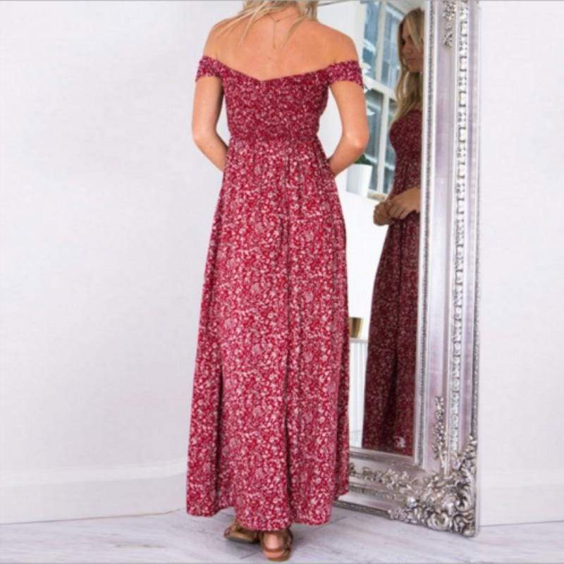 Boho Off Shoulder Floral Casual Maxi Dress