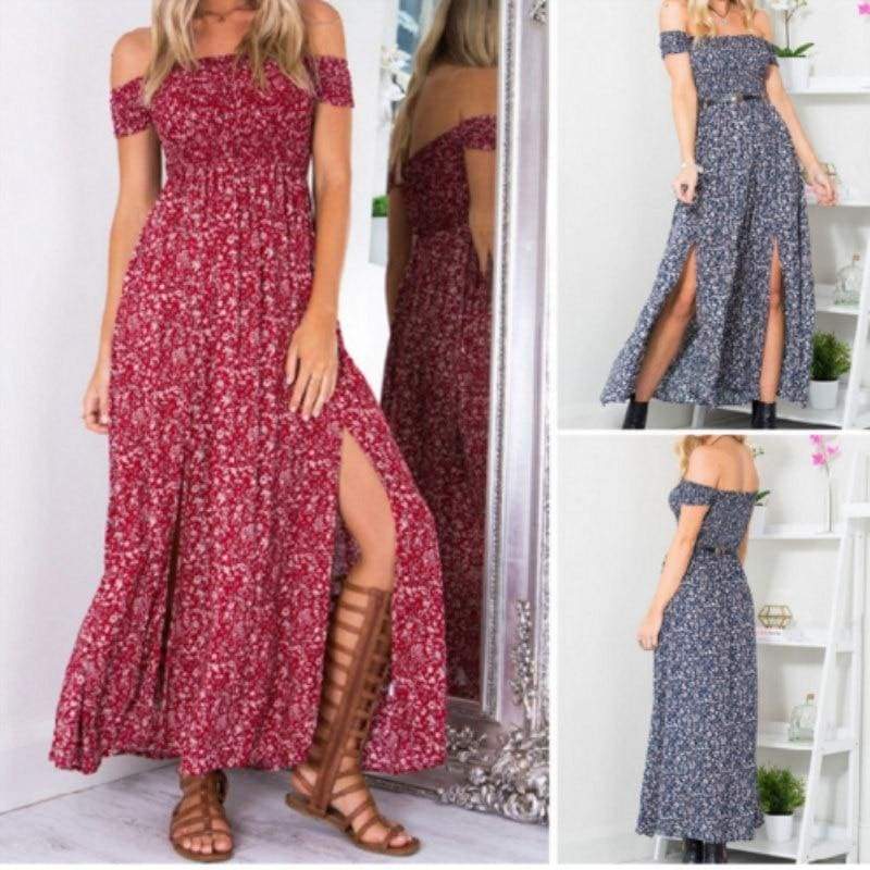 Boho Off Shoulder Floral Casual Maxi Dress