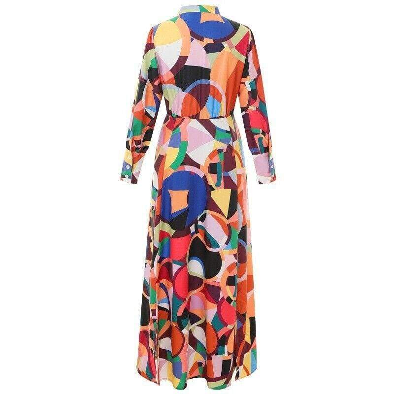 Geometric High Neck Long Sleeve Maxi Dress