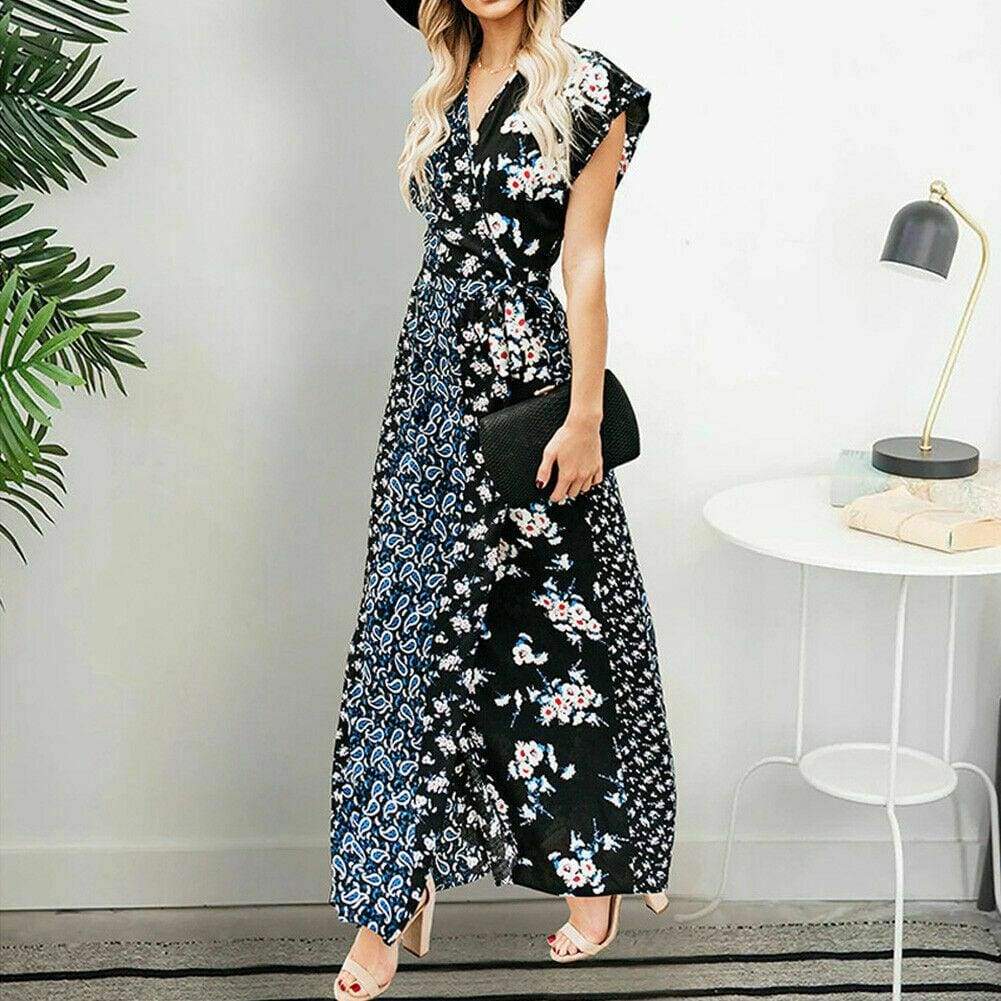 Boho Floral Sleeveless Beach Maxi Dress