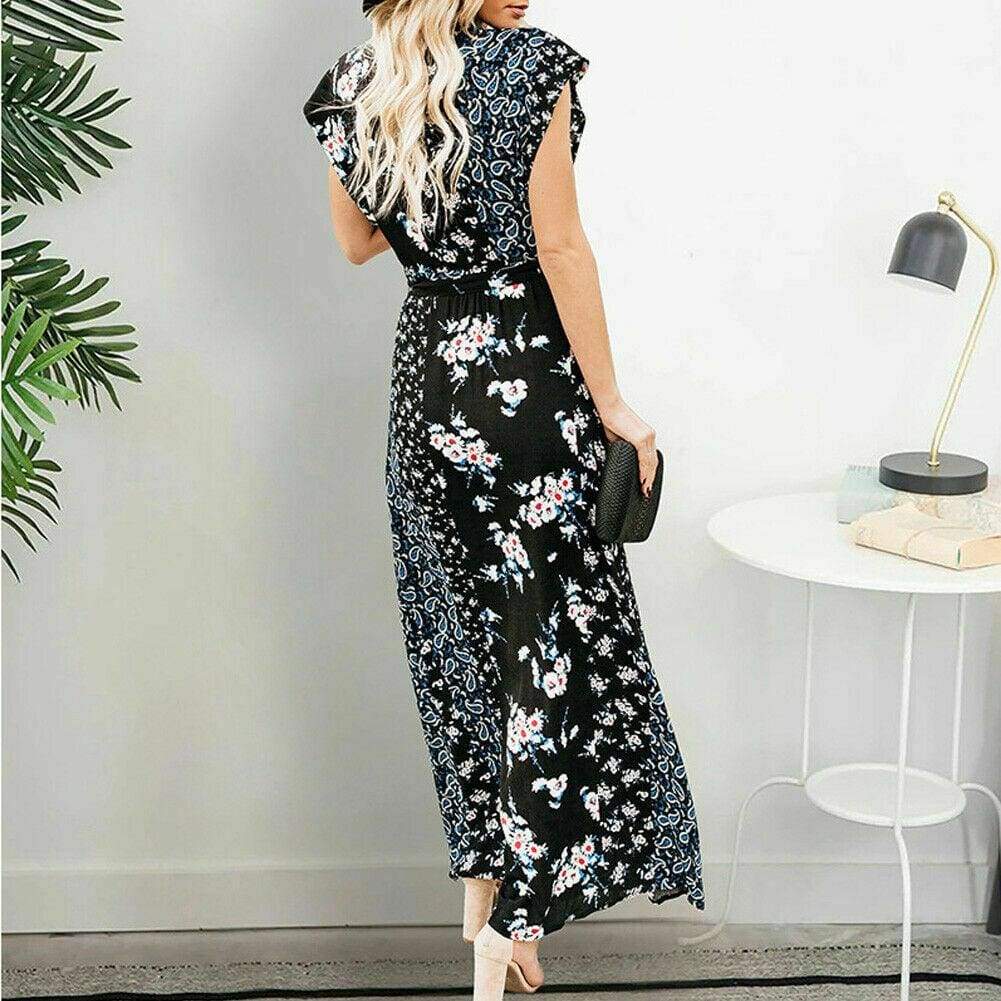 Boho Floral Sleeveless Beach Maxi Dress