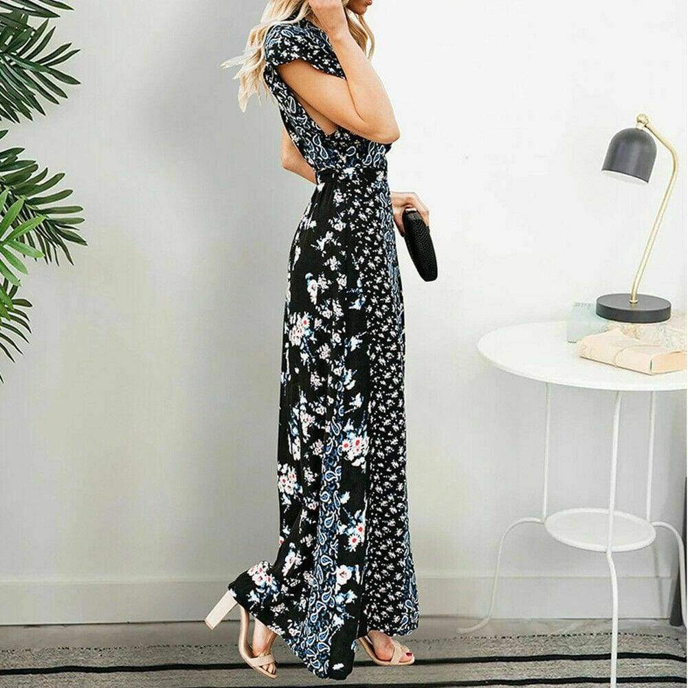Boho Floral Sleeveless Beach Maxi Dress