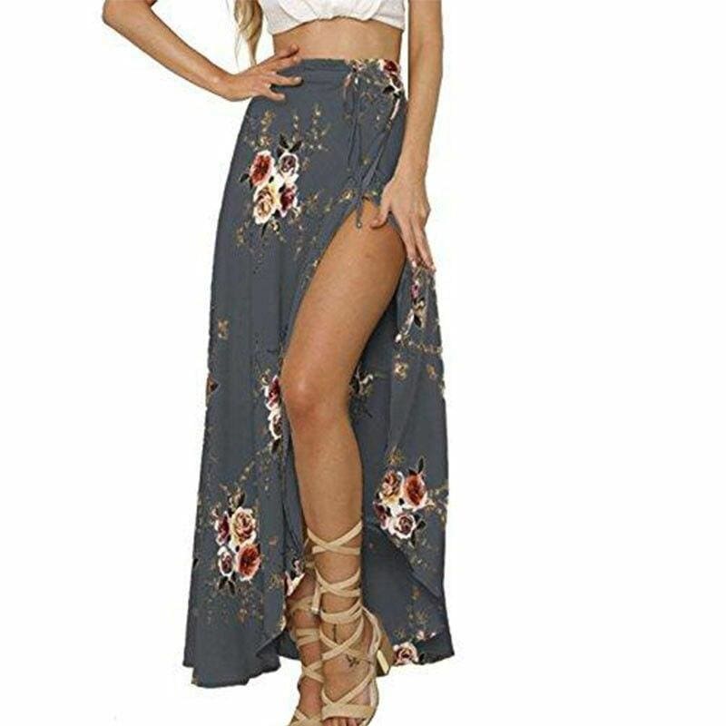 Pleated Beach Boho Floral Maxi Skirt