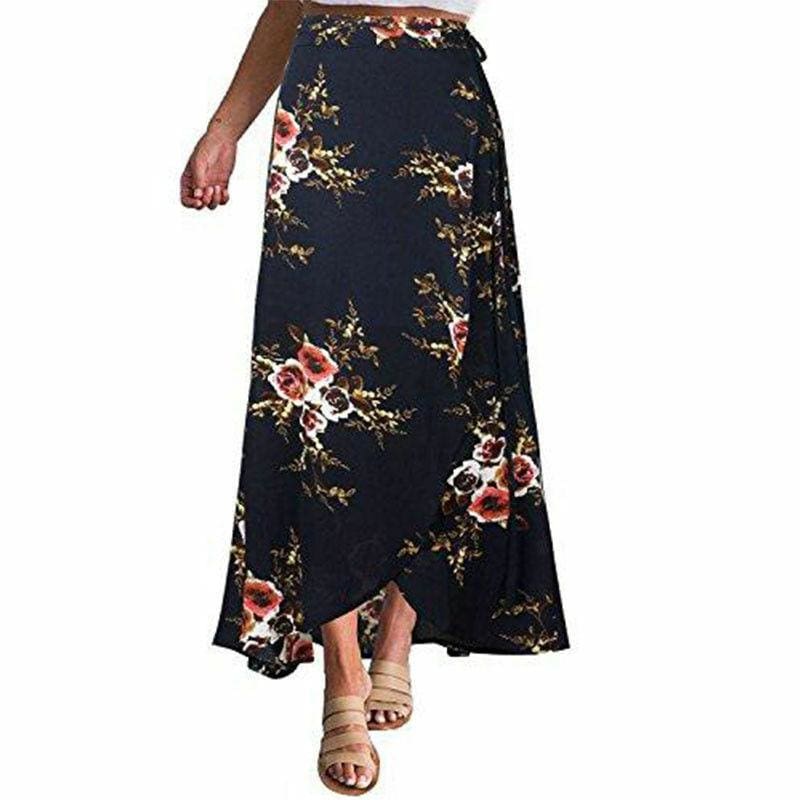 Pleated Beach Boho Floral Maxi Skirt