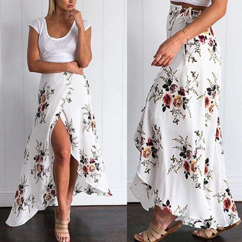Pleated Beach Boho Floral Maxi Skirt