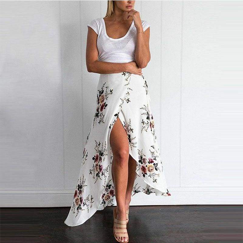 Pleated Beach Boho Floral Maxi Skirt