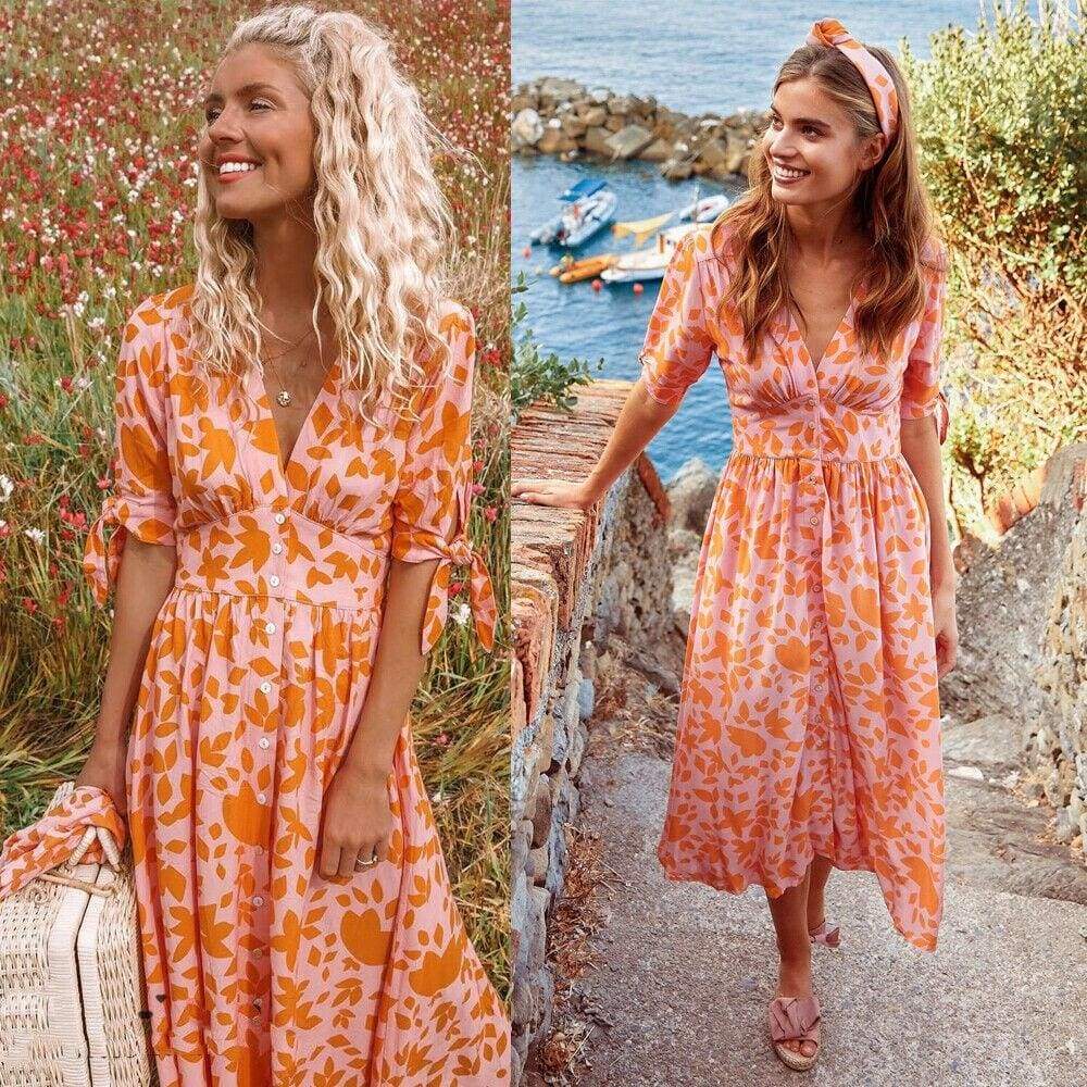 Sweet Boho Draped Bandage Floral Maxi Dress