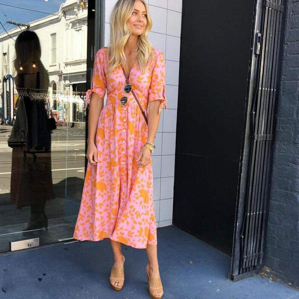 Sweet Boho Draped Bandage Floral Maxi Dress