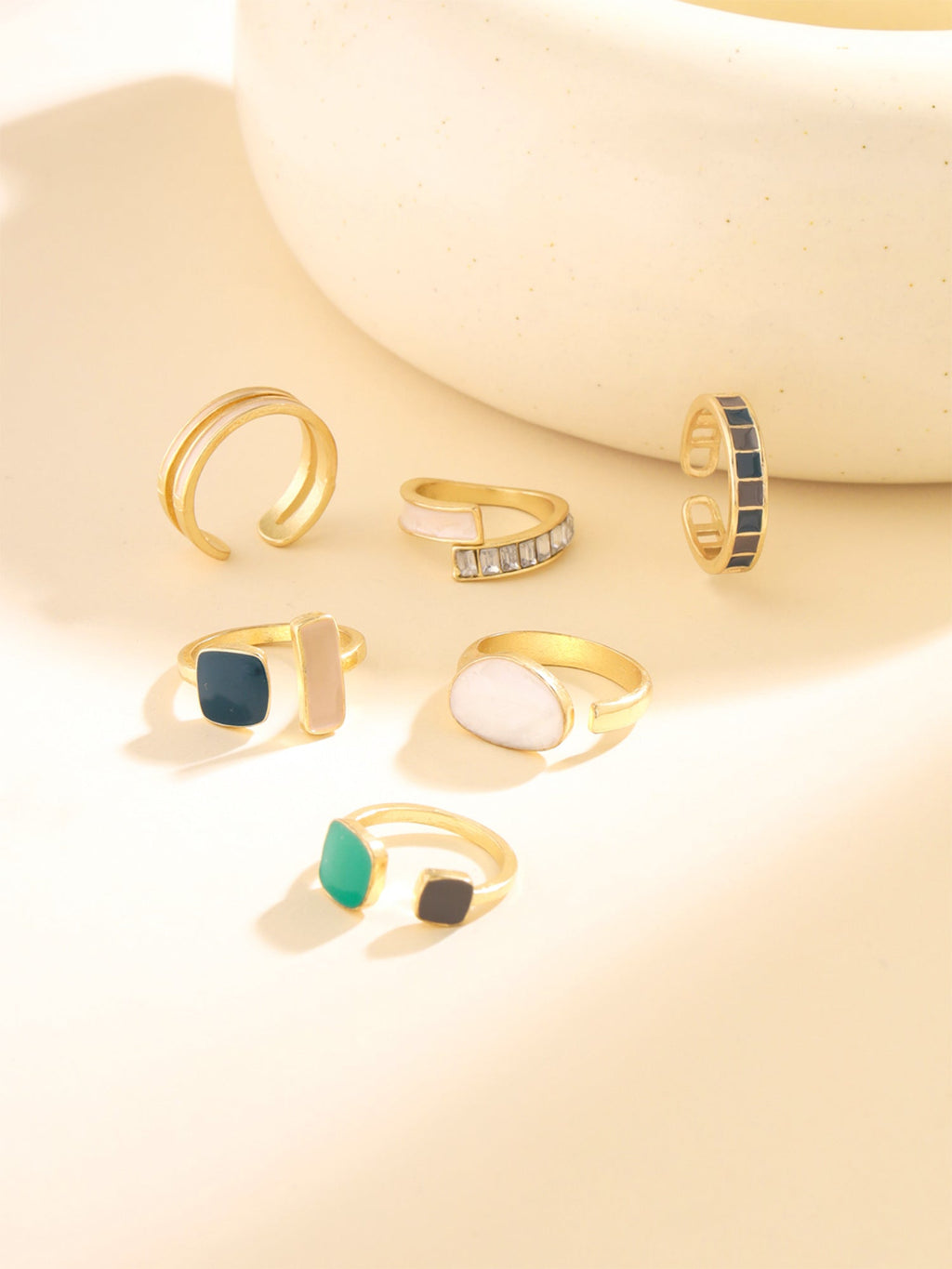 Multicolor Six Piece Stackable Adjustable Ring