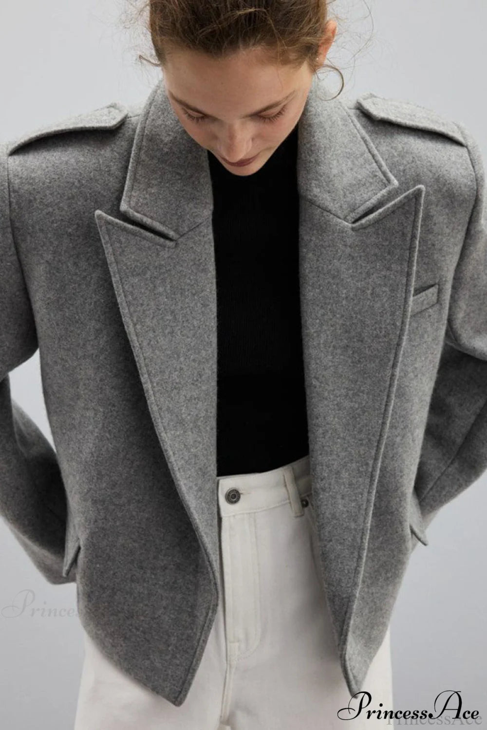 Peak Lapel Blazer Style Wool Loose Coat