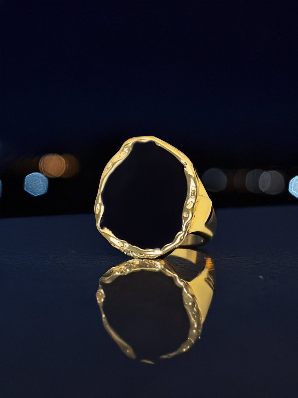 Gold Black Chunky Statement Ring