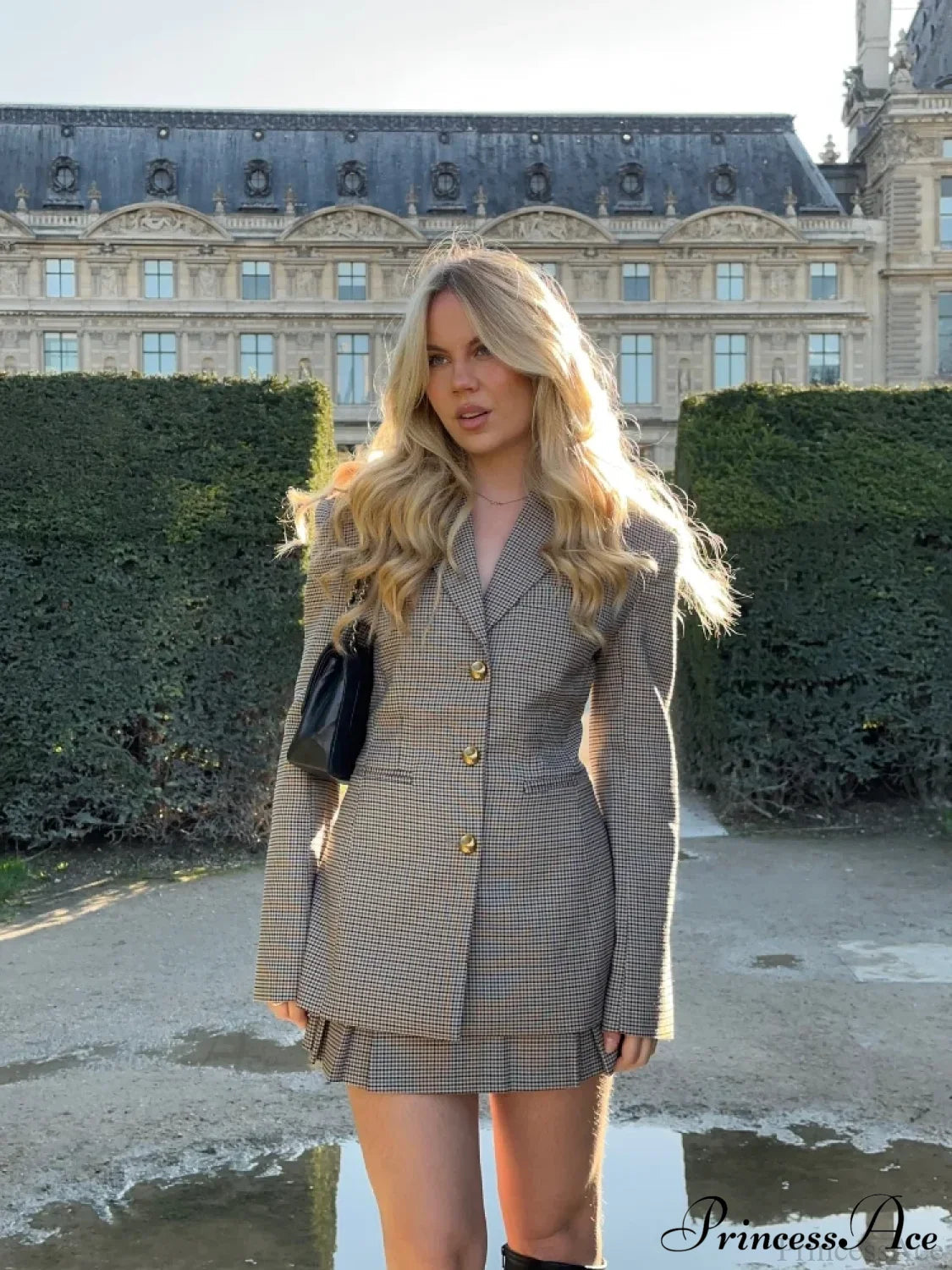 Plaid Slim Lapel Coat