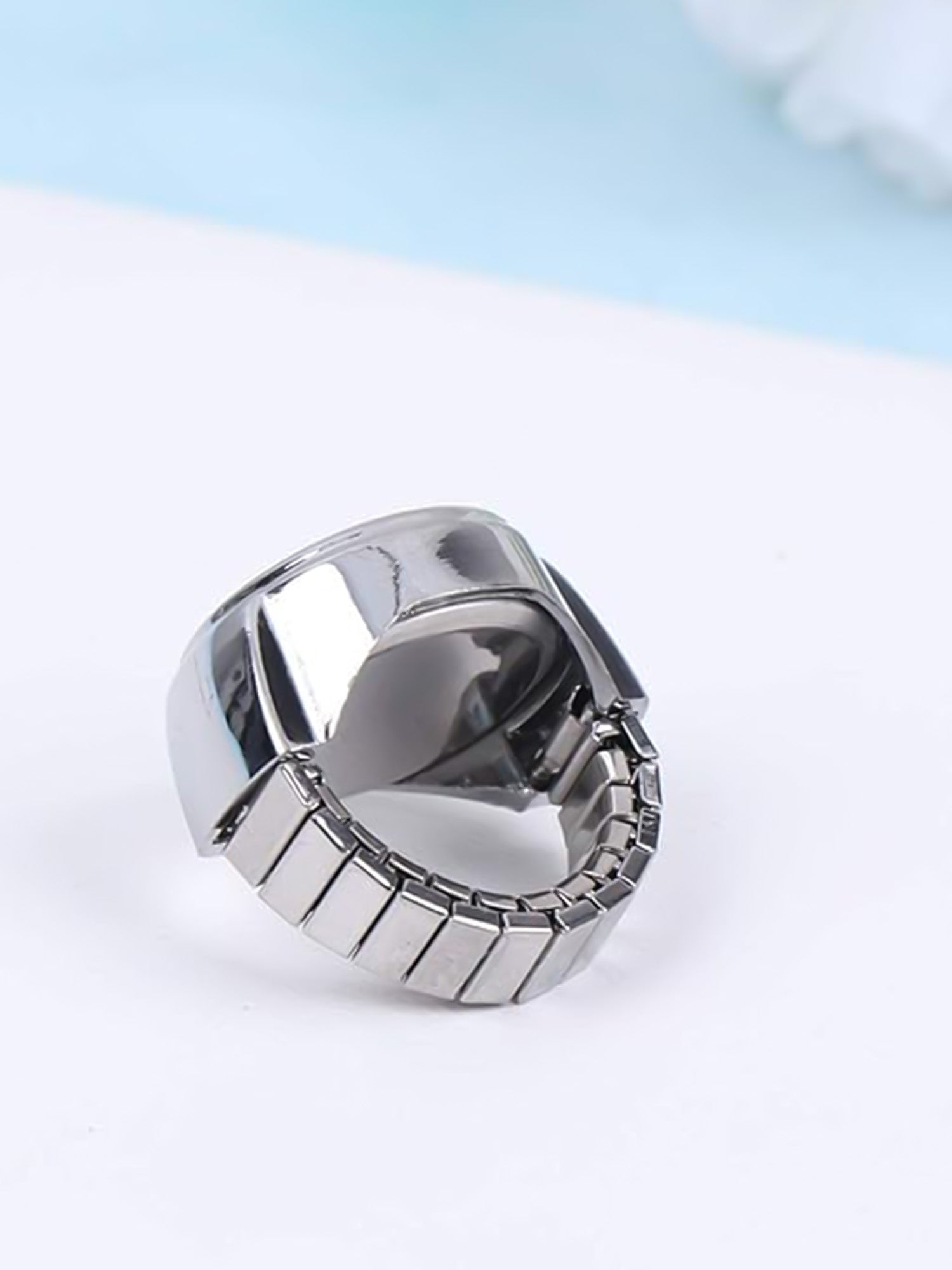 Black Dial Stainless Steel Watch Ring