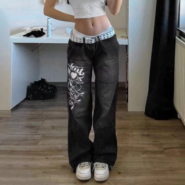 Y2K Print Low Waist Casual Street Jean