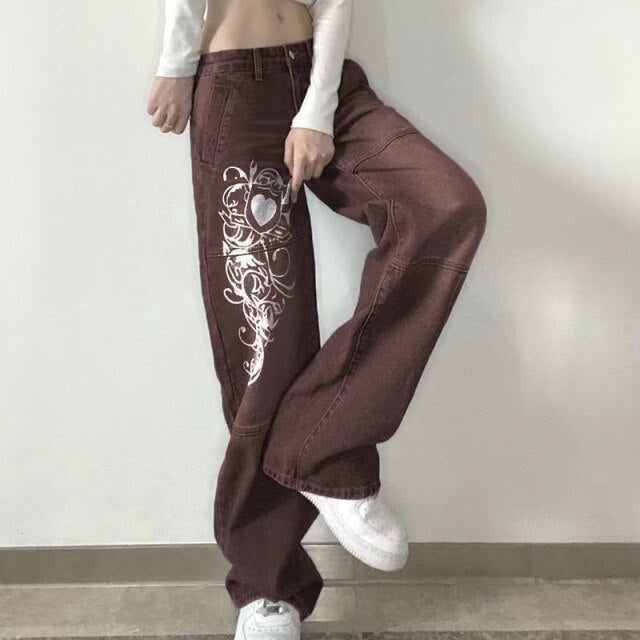 Y2K Print Low Waist Casual Street Jean