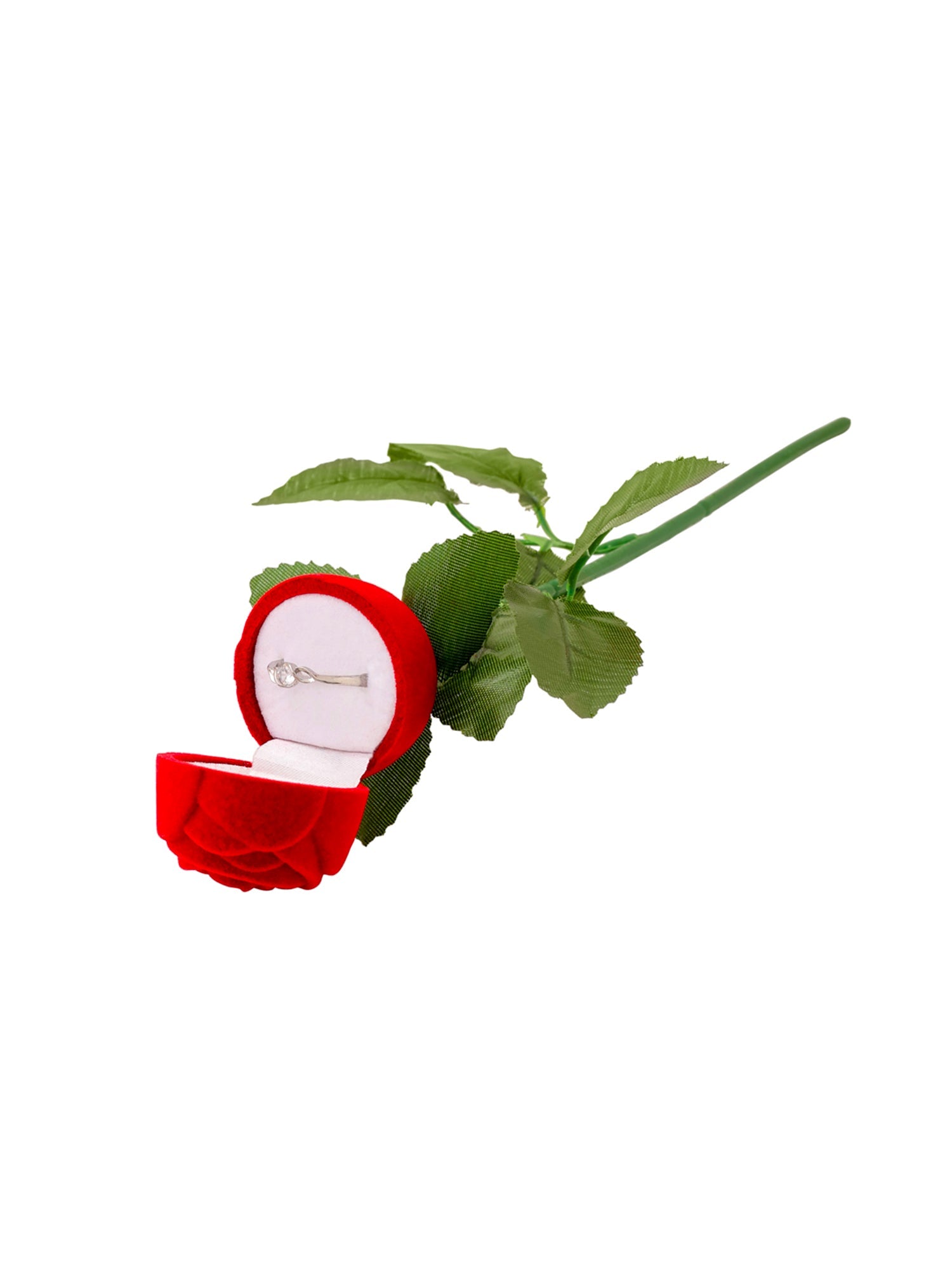 Red Rose Velvet Adjustable Silver Ring