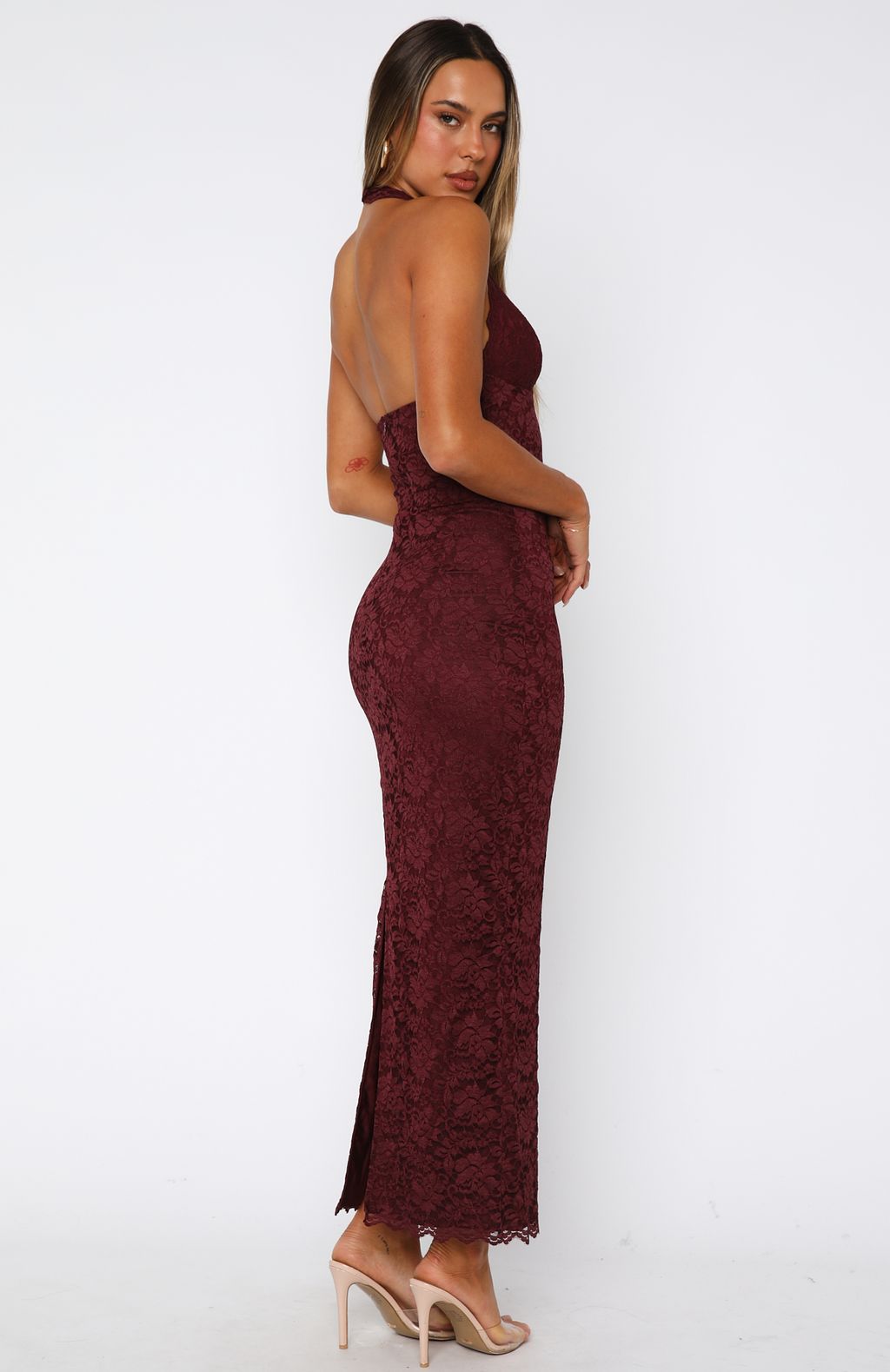 Burgundy Destiny Lace Classic Maxi Dress