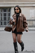 Retro Leather Blazer Collar Elegant Coat