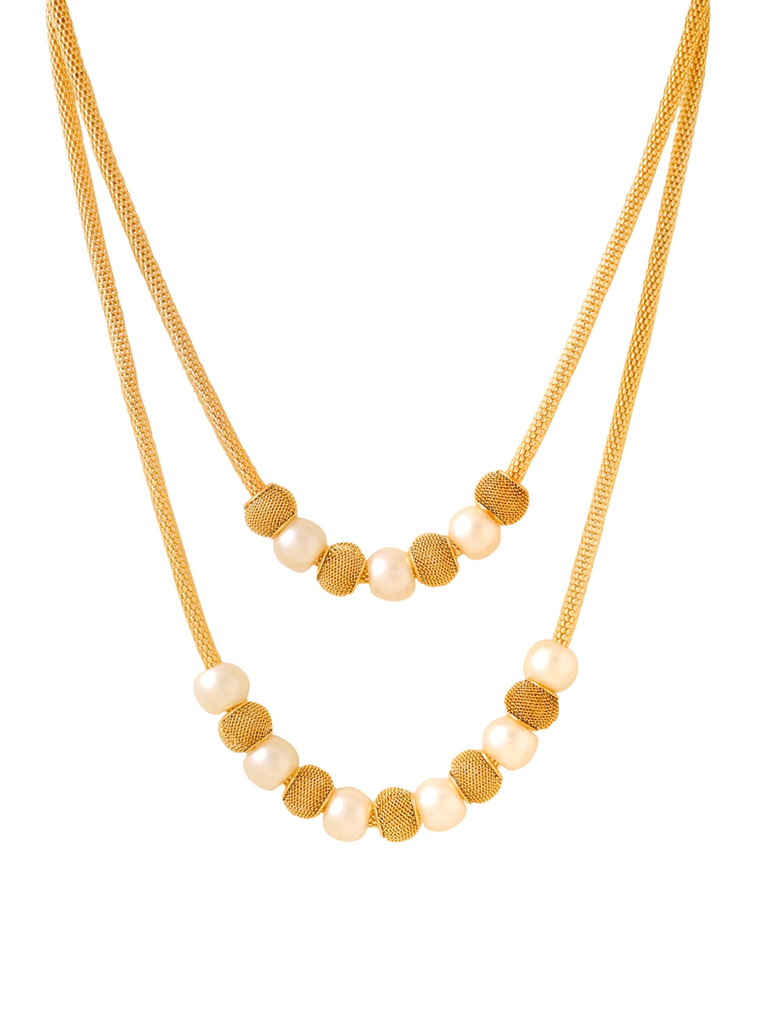 Gold Pearl Beads Layered Necklace