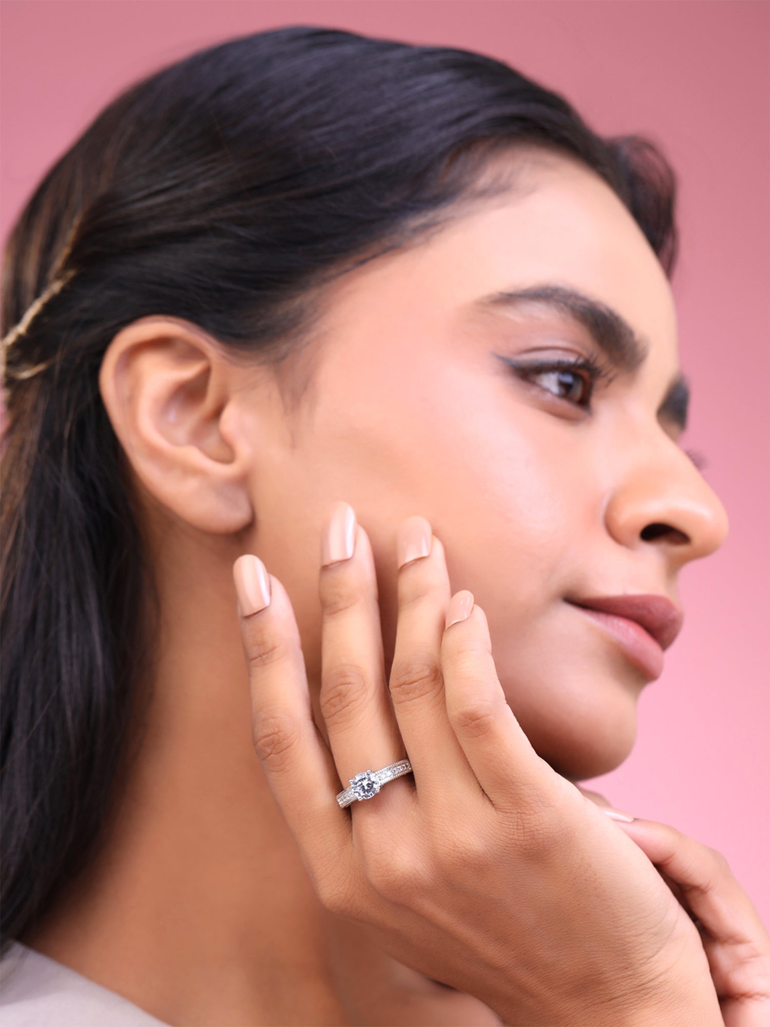 Rhodium Plated Adjustable Cubic Zircon Ring