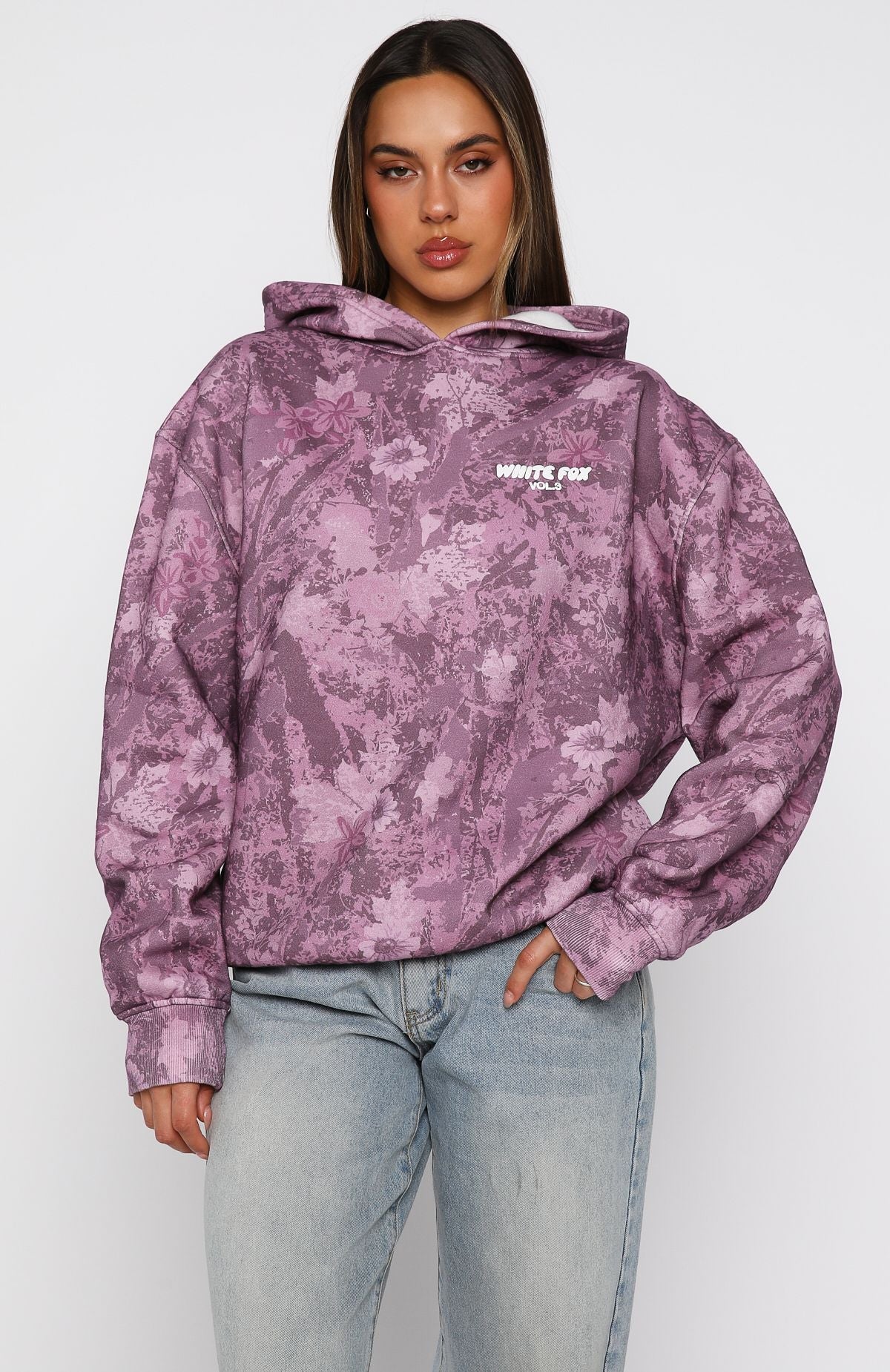 Offstage Printed Oversized Berry Floral Hoodie